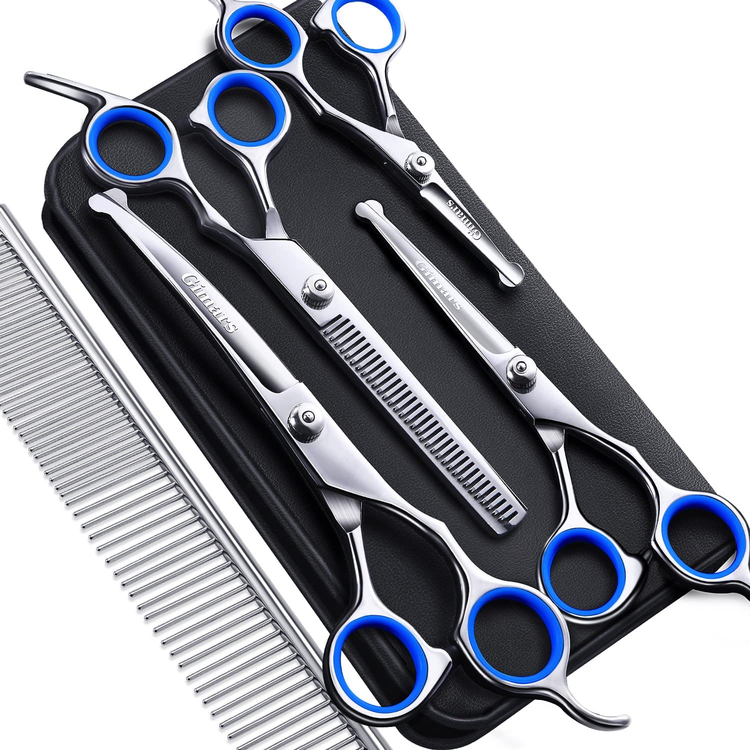 Gimars Round Tips 6-in-1 Dog Grooming Scissors,Specially Designed for Home Shearing